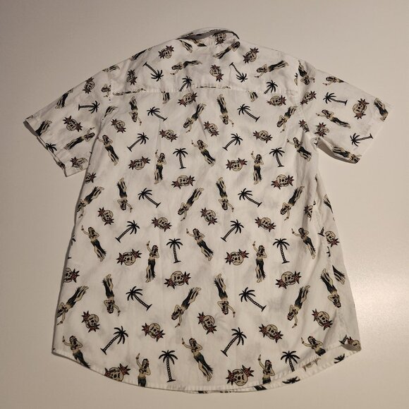 VSTR Button-Up Shirt Skull Hula Dancers Palm Trees Pattern Unique Mens Medium - Picture 6 of 14
